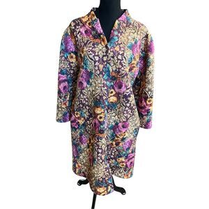 Miss Elaine quilted multicolor floral damask snap button house coat cardigan